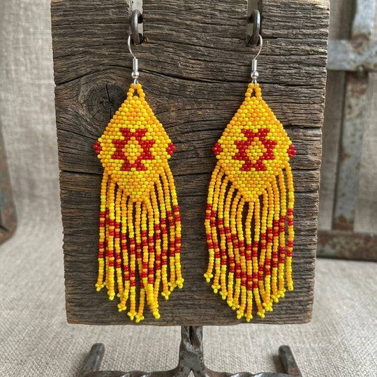 Fringe Bead Drop Earrings (Yellow)