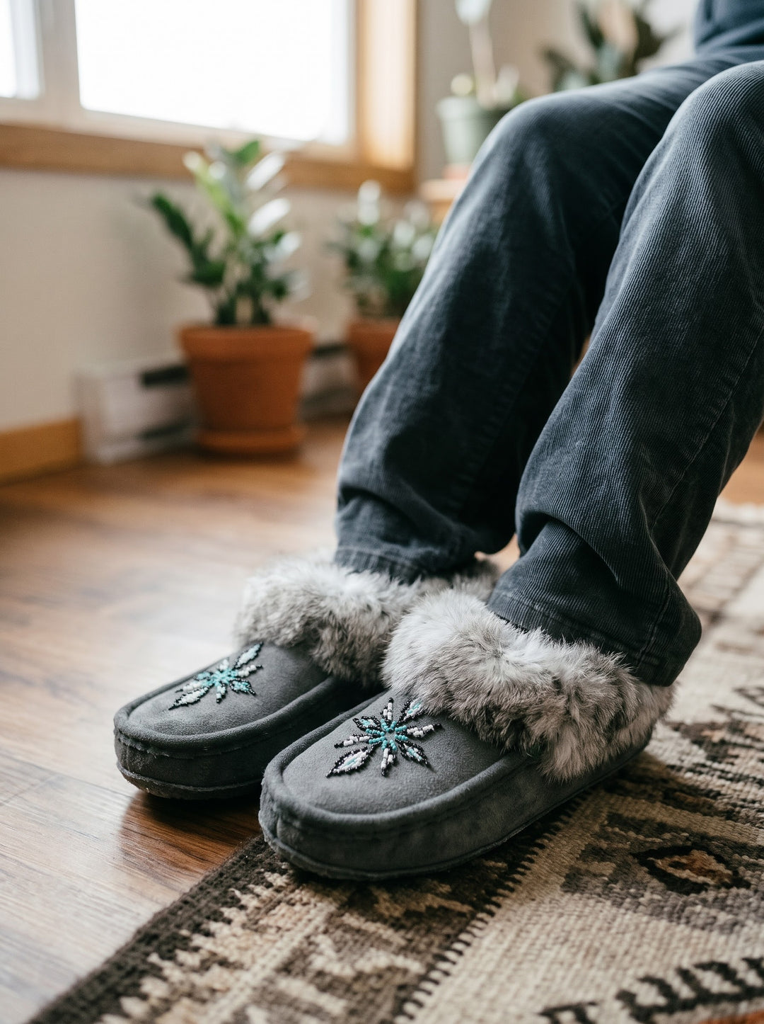 Moccasins with Beadwork (Size 9)