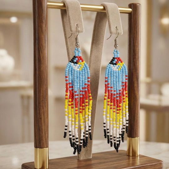 Sky Light blue Firebird Spirit Beaded Earrings