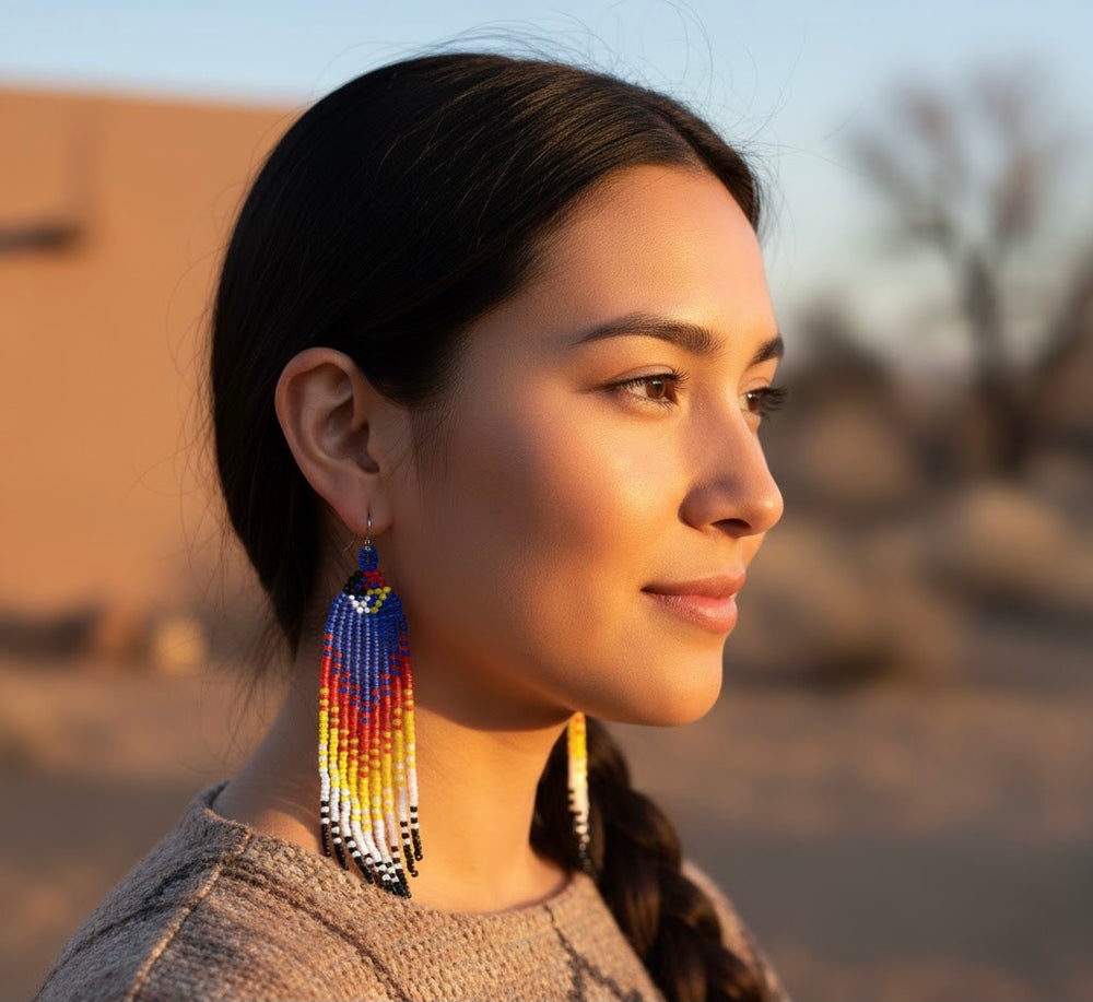 Blue red Firebird Spirit Beaded Earrings
