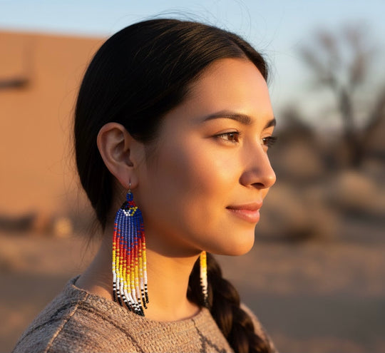 Blue red Firebird Spirit Beaded Earrings