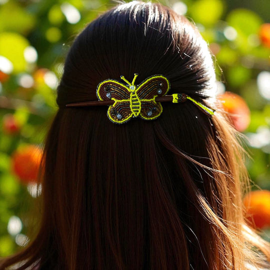 Golden Yellow  Handmade Beaded Butterfly Barrete