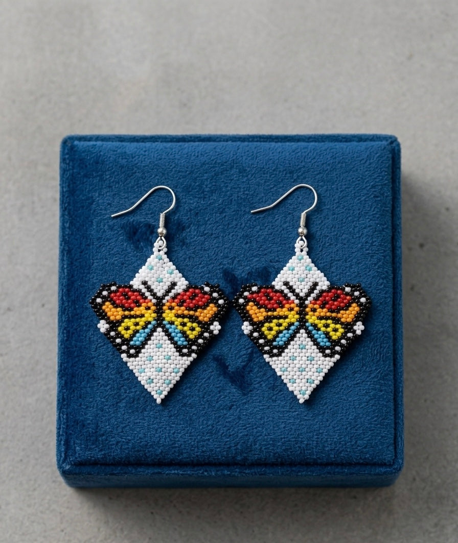 Butterfly Beaded Earrings (White)