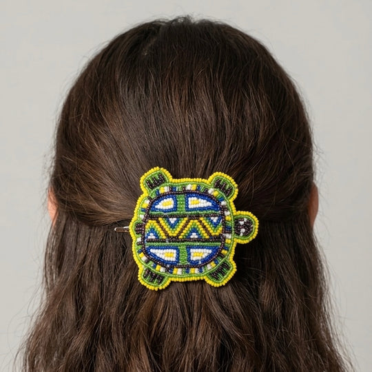 Beaded turtle Barrette Yellow accent