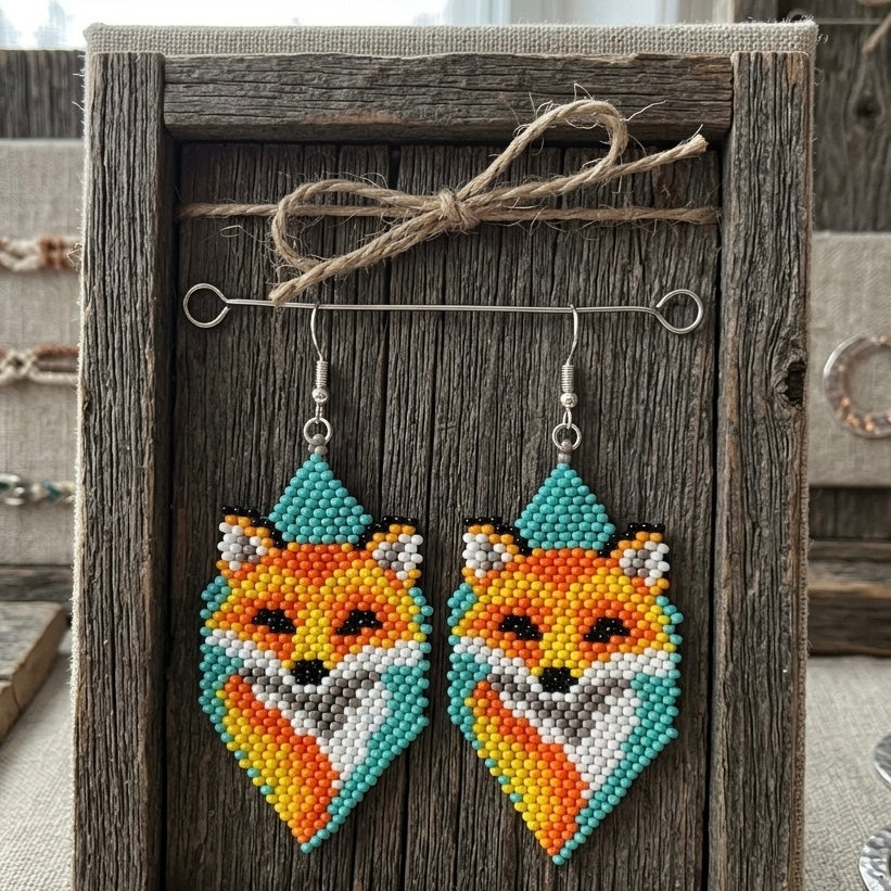 Fox Beaded Earrings (Turquoise)