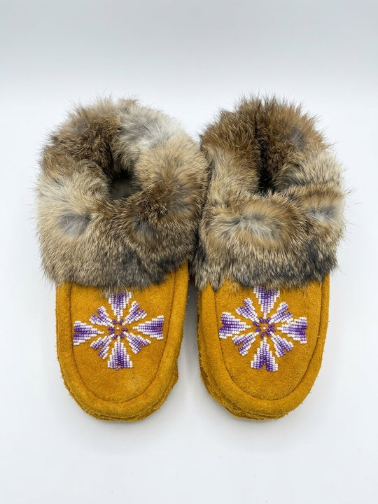 Yellow Moccasins with Beadwork (Size 7)