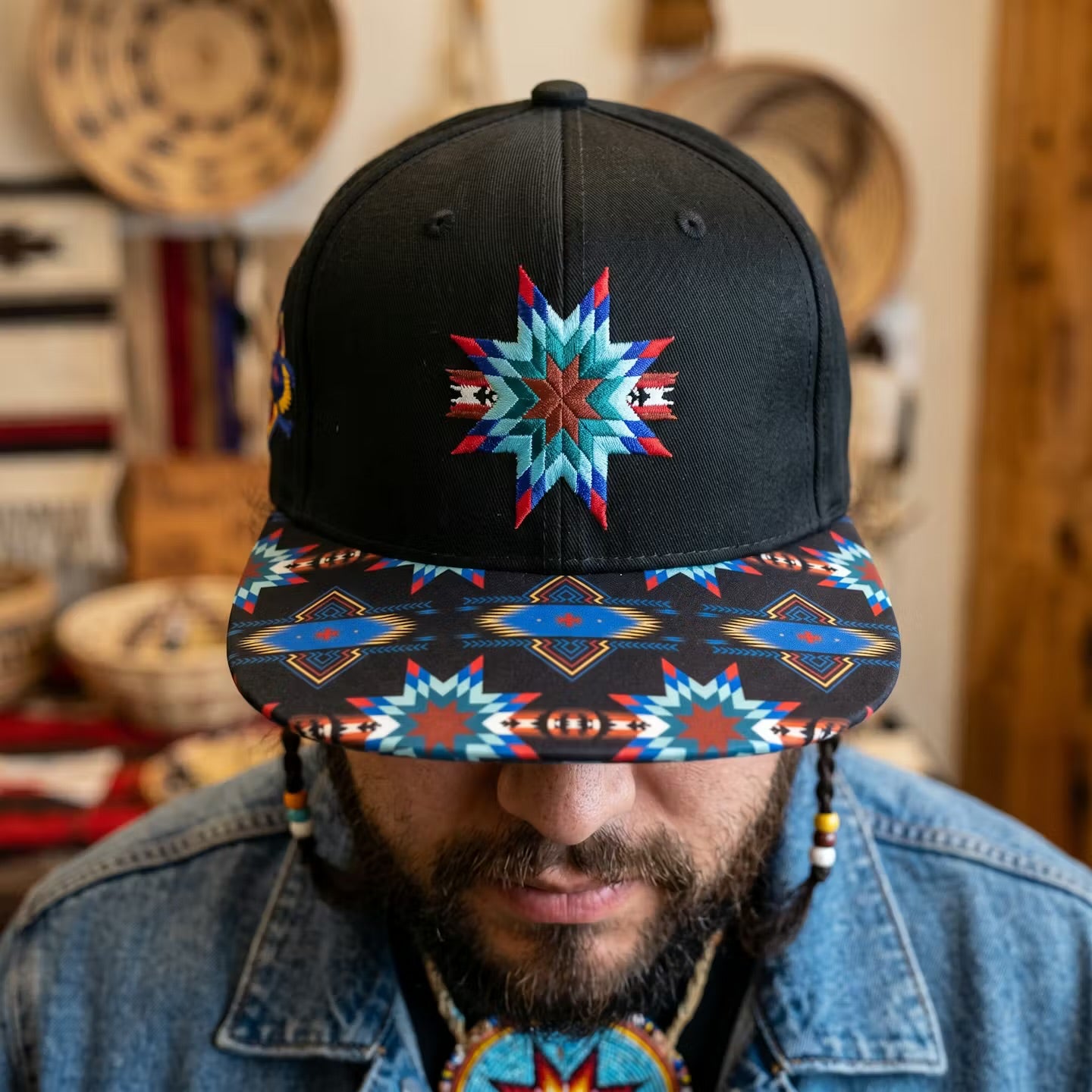Customizing Native Hat Native embroidery star Hat black | OLDTRIBES – OldTribes