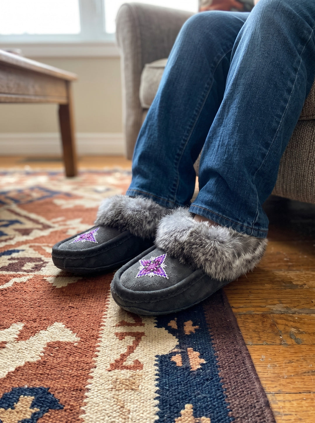 Moccasins with Beadwork (Size 9)