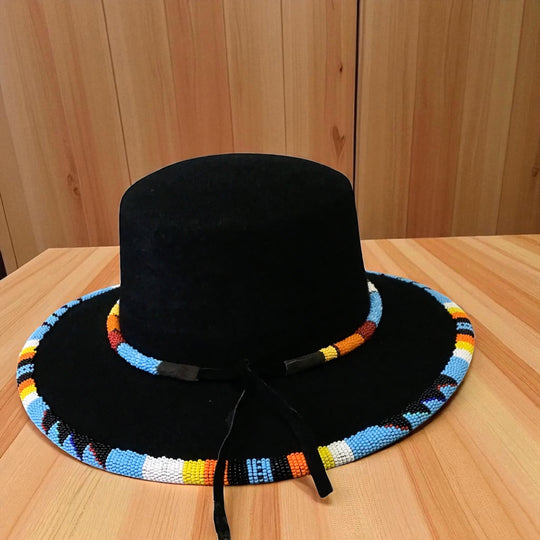 Size-57 Handmade Beaded Hat(Black)