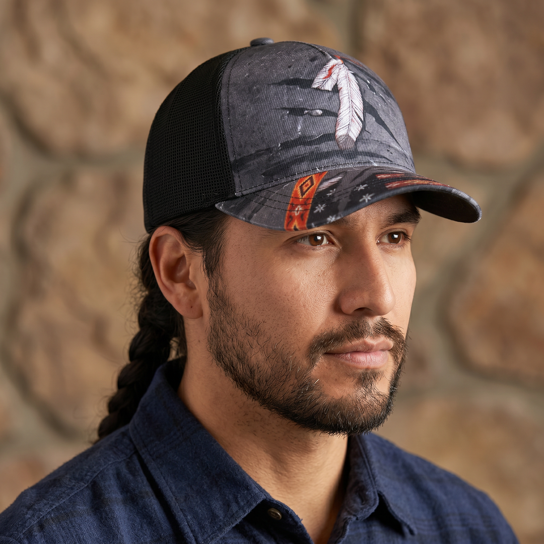 Feather printed hat