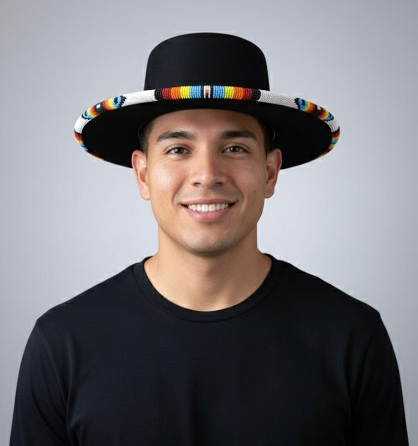 Size-57 Handmade Beaded Hat(Black)