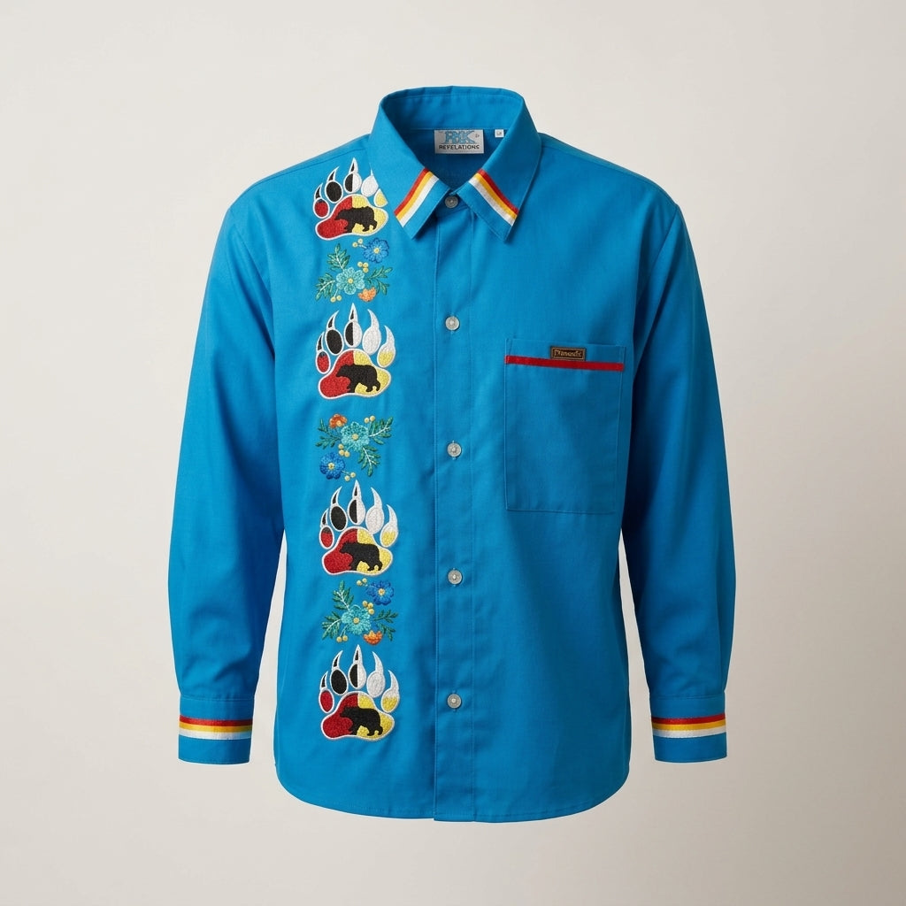 Embroidered blue Ribbon Shirt (Bear Paw)