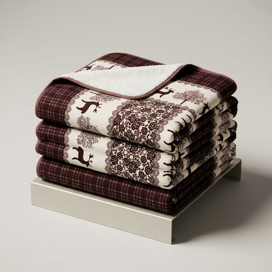 Southwestern Style Sherpa-Lined Queen Blanket(Mauve Pink)