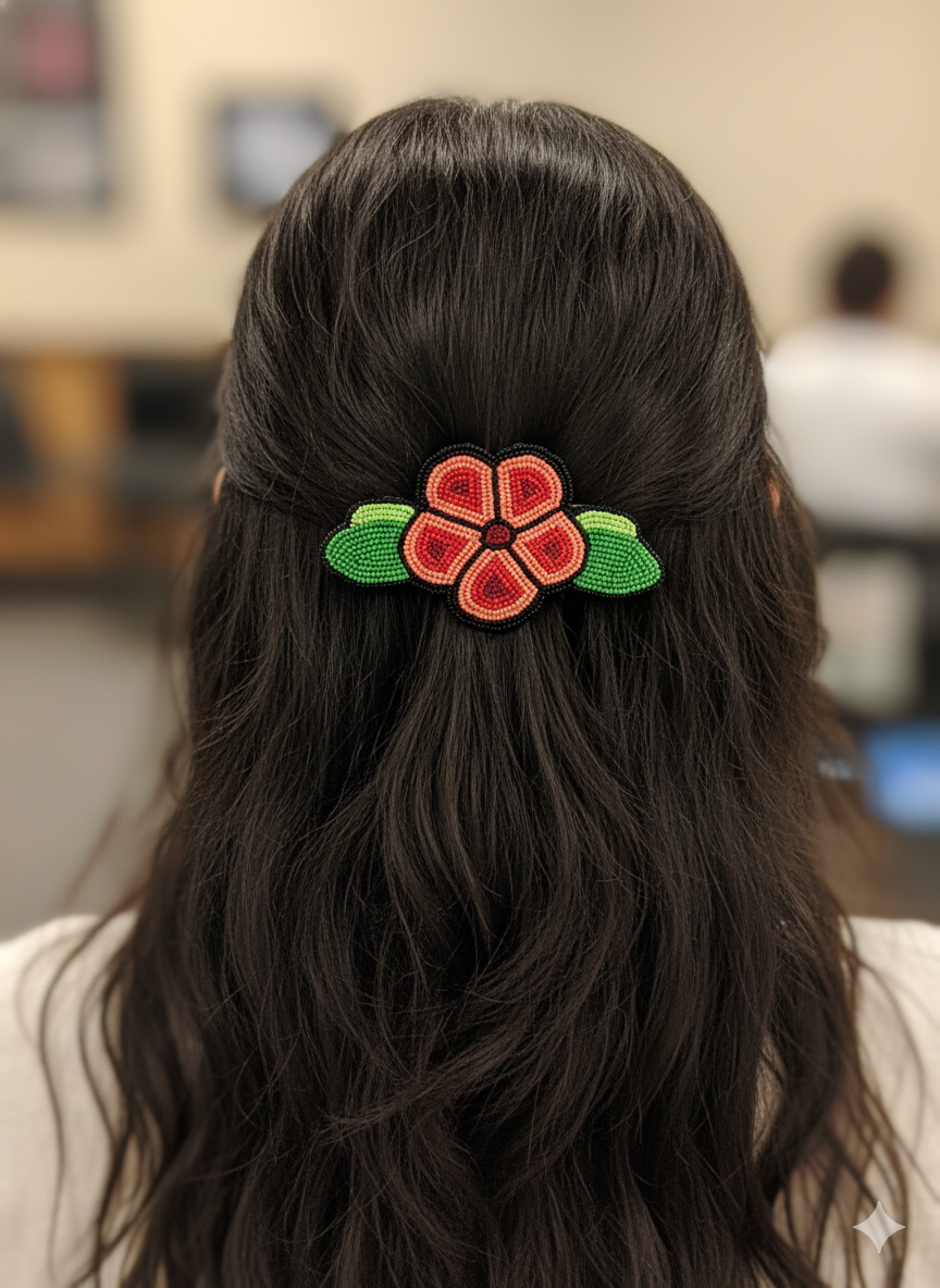 Peach Beaded Flower Barrette