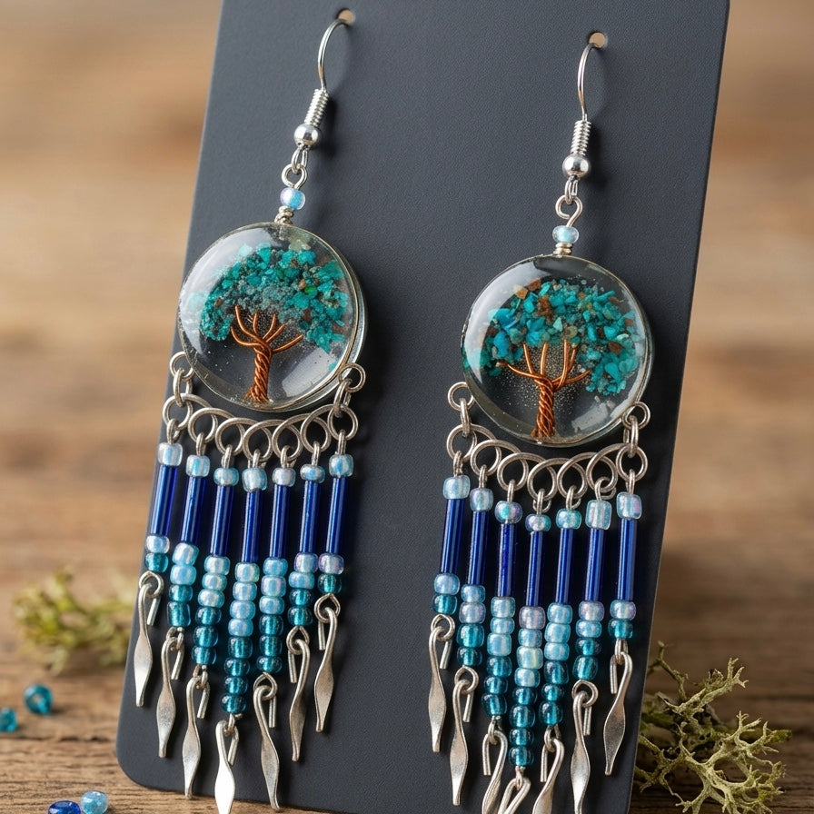 OLDTRIBES™ Tree of life Crushed Chip Stone turtle  Earrings