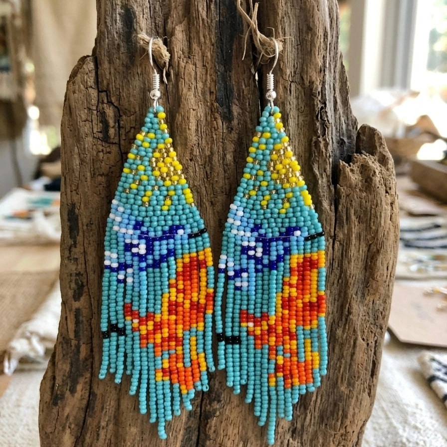 OLDTRIBES Turquoise Sky Dancer Beaded Earrings