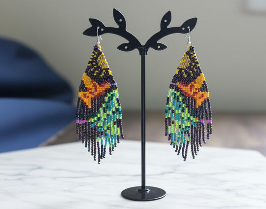 Purple Pink Sky Dancer Beaded Earrings