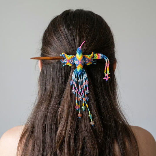 Blue Hummingbird Beaded Hair Stick