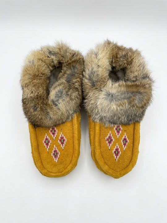 Yellow Moccasins with Beadwork (Size 7)