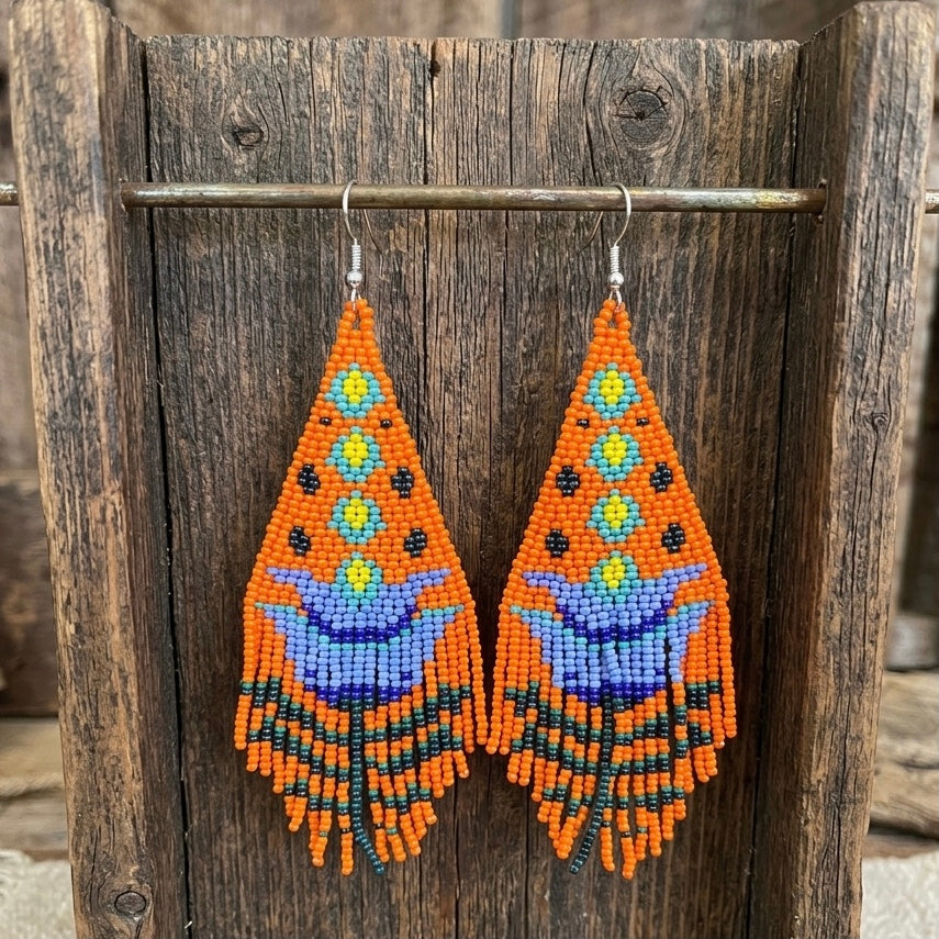 Orange Flame Blossom Drop Earrings