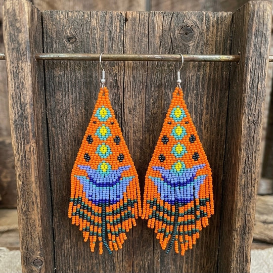 Orange Flame Blossom Drop Earrings