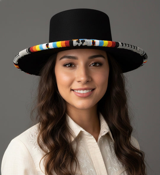 Size-57 Handmade Beaded Hat(Black)