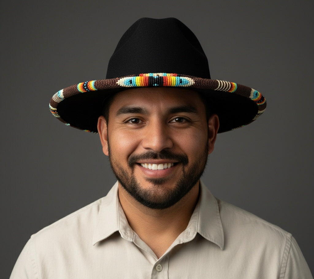 Size-58 Handmade Beaded Hat(Black)