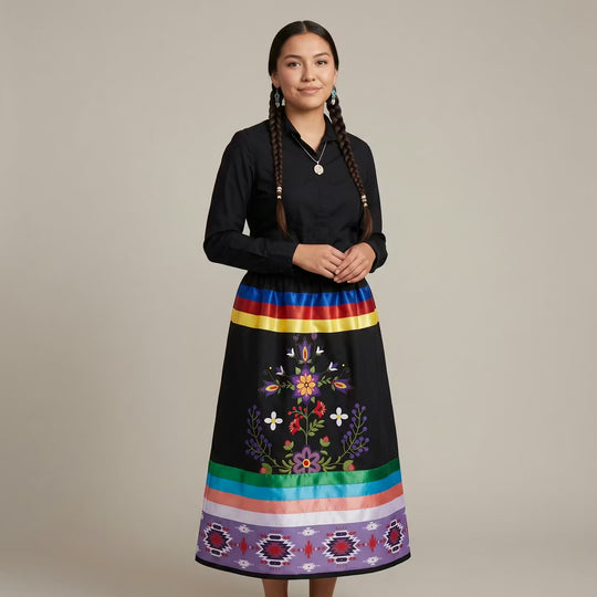 OLDTRIBES™ Black Floral Ribbon Skirt
