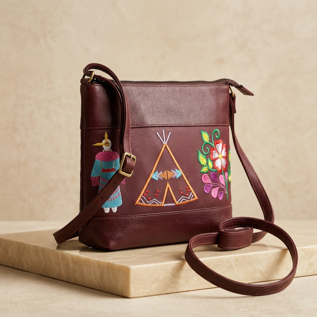 Heritage Tipi Embroidered Leather Crossbody Bag