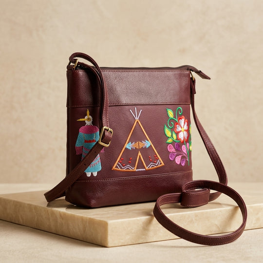 Heritage Tipi Embroidered Leather Crossbody Bag