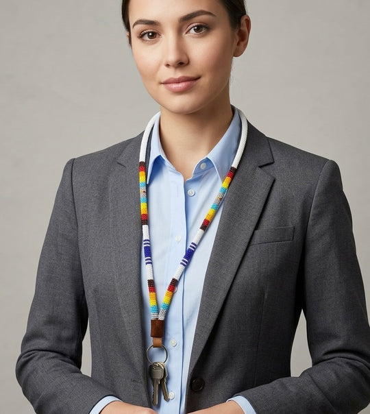Round Beaded Lanyard(White)