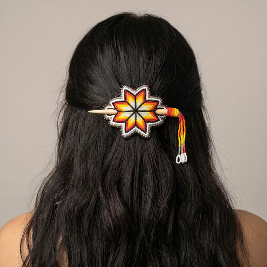White Handmade Beaded Star Barrette