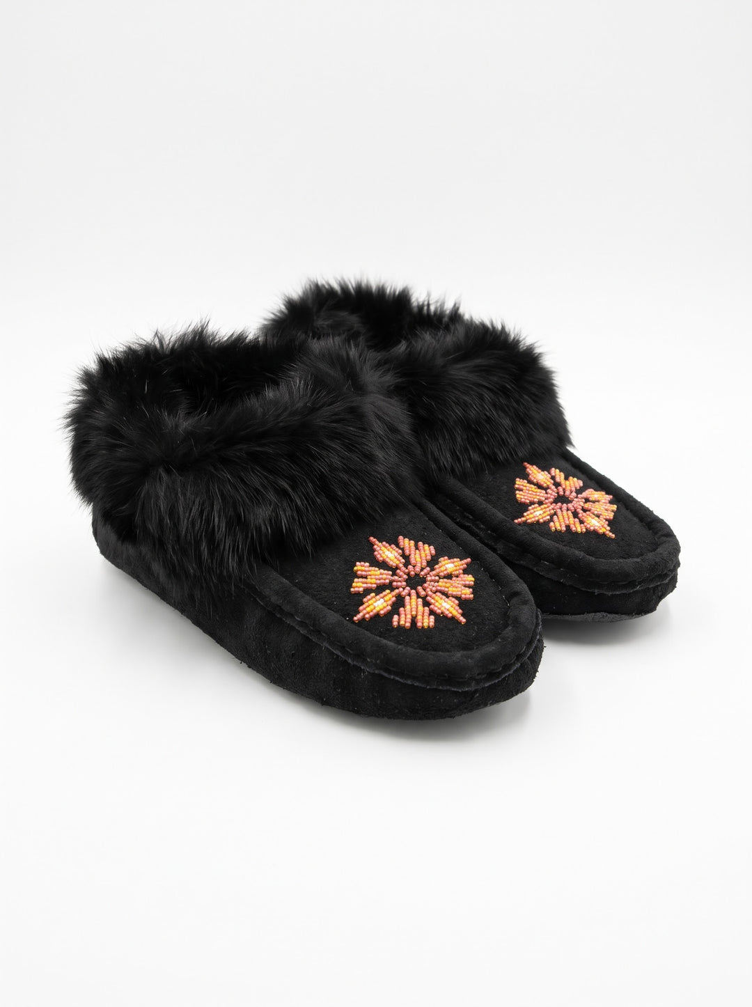 Black Moccasins with Beadwork (Size 7)