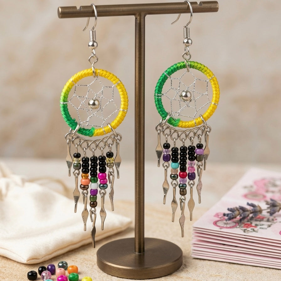 Yellow/greenBeaded Dreamcatcher earrings