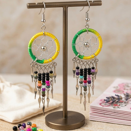 Yellow/greenBeaded Dreamcatcher earrings