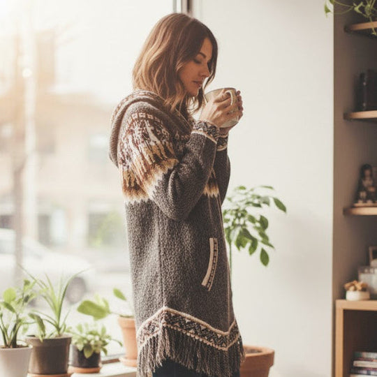 OLDTRIBES™ Cardigan pour femme en alpaga marron 