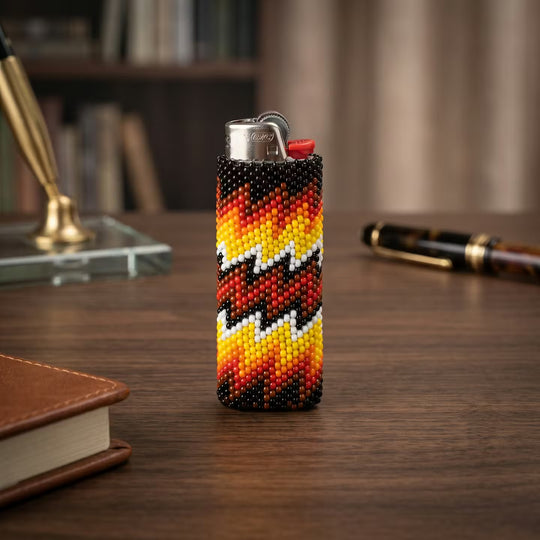 Brown and Turquoise Beaded Lighter Case