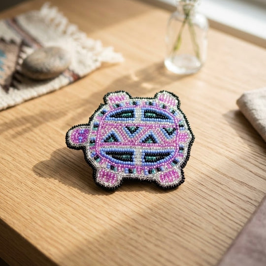 Beaded turtle Barrette Purple accent