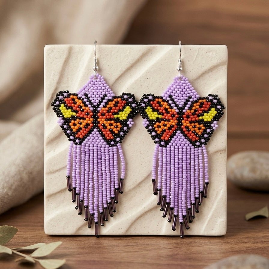 Purple  Beaded Dancing Wing Earrings