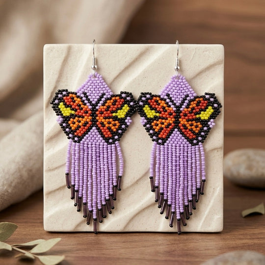 Purple  Beaded Dancing Wing Earrings