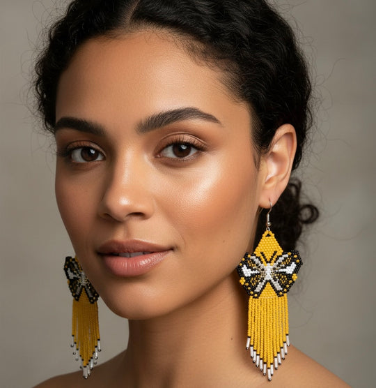 Yellow Beaded Dancing Wing Earrings
