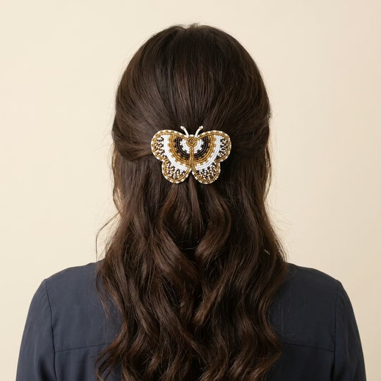 Yellow Butterfly Beaded Barrette