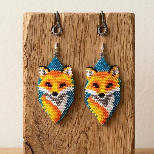 Fox Beaded Earrings (Blue)