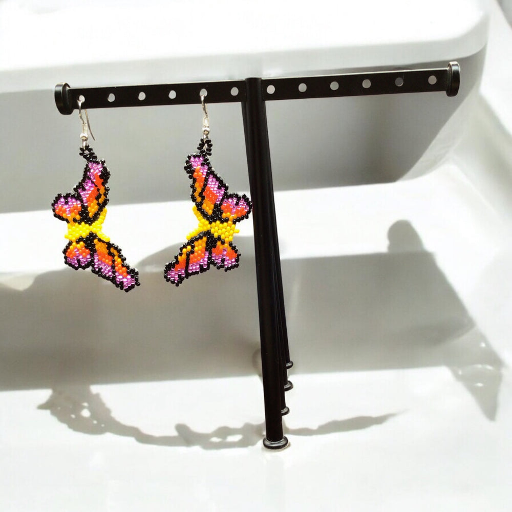 Yellow Purple Butterfly Beaded Earrings