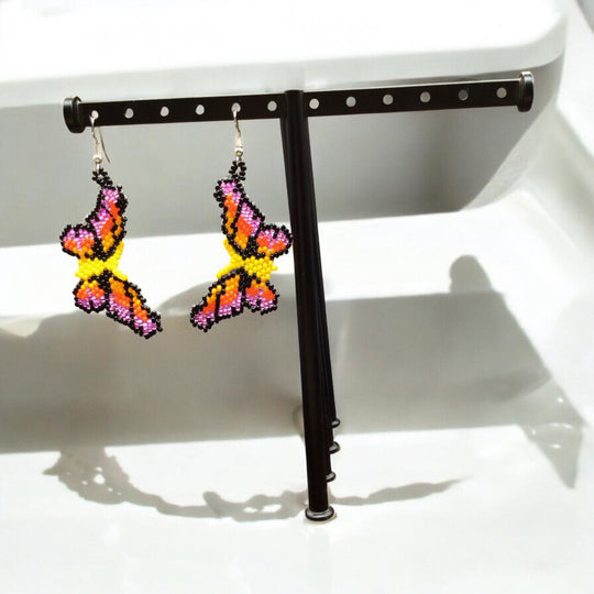 Yellow Purple Butterfly Beaded Earrings