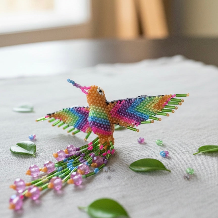 Orange and light green Hummingbird Barrette with Fringes