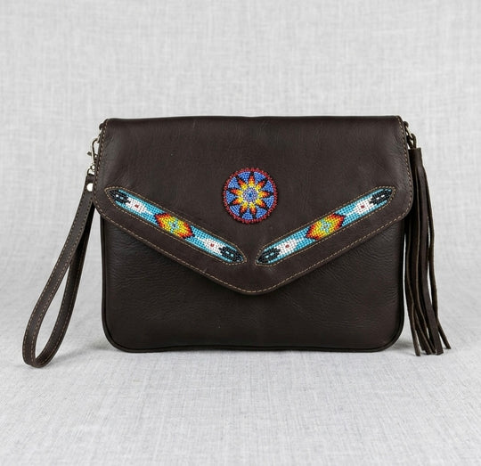Leather beaded Crossbody bag(Chocolate Brown)