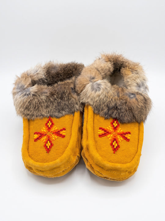 Yellow Moccasins with Beadwork (Size 8)
