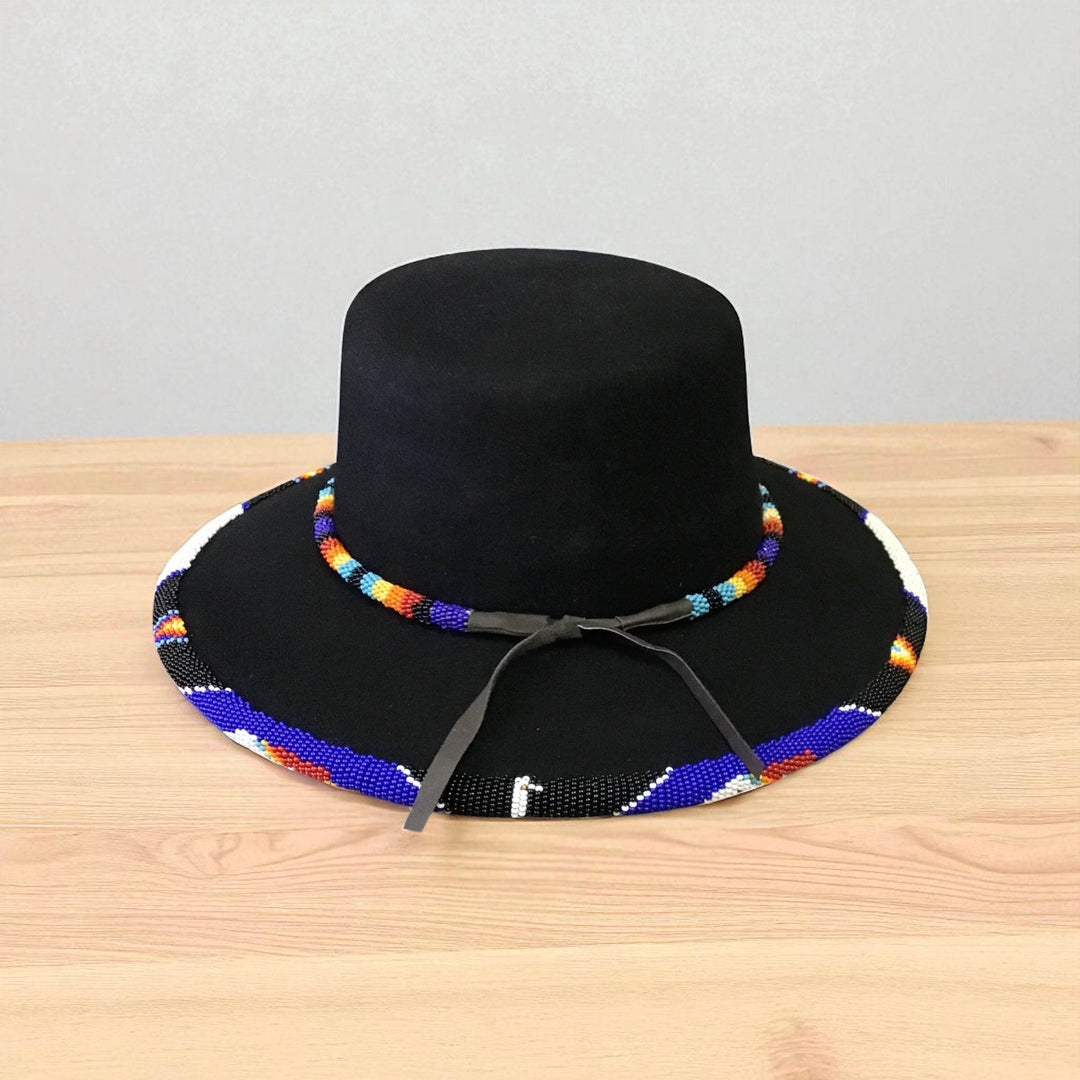 Size-57 Handmade Beaded Hat(Black blue beaded)