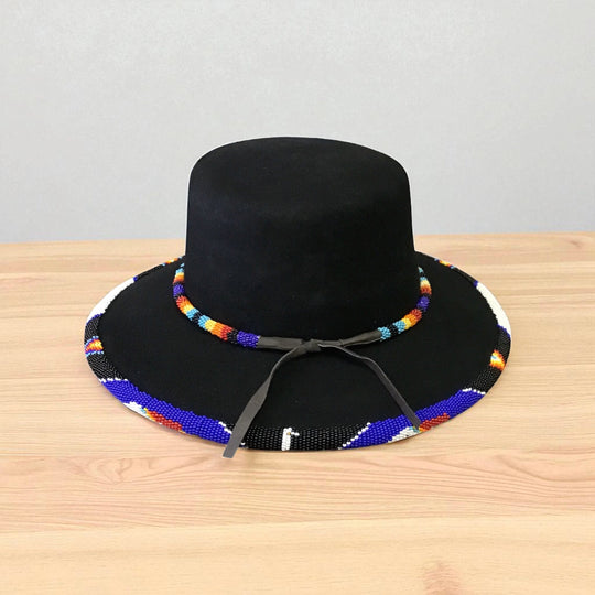 Size-57 Handmade Beaded Hat(Black blue beaded)